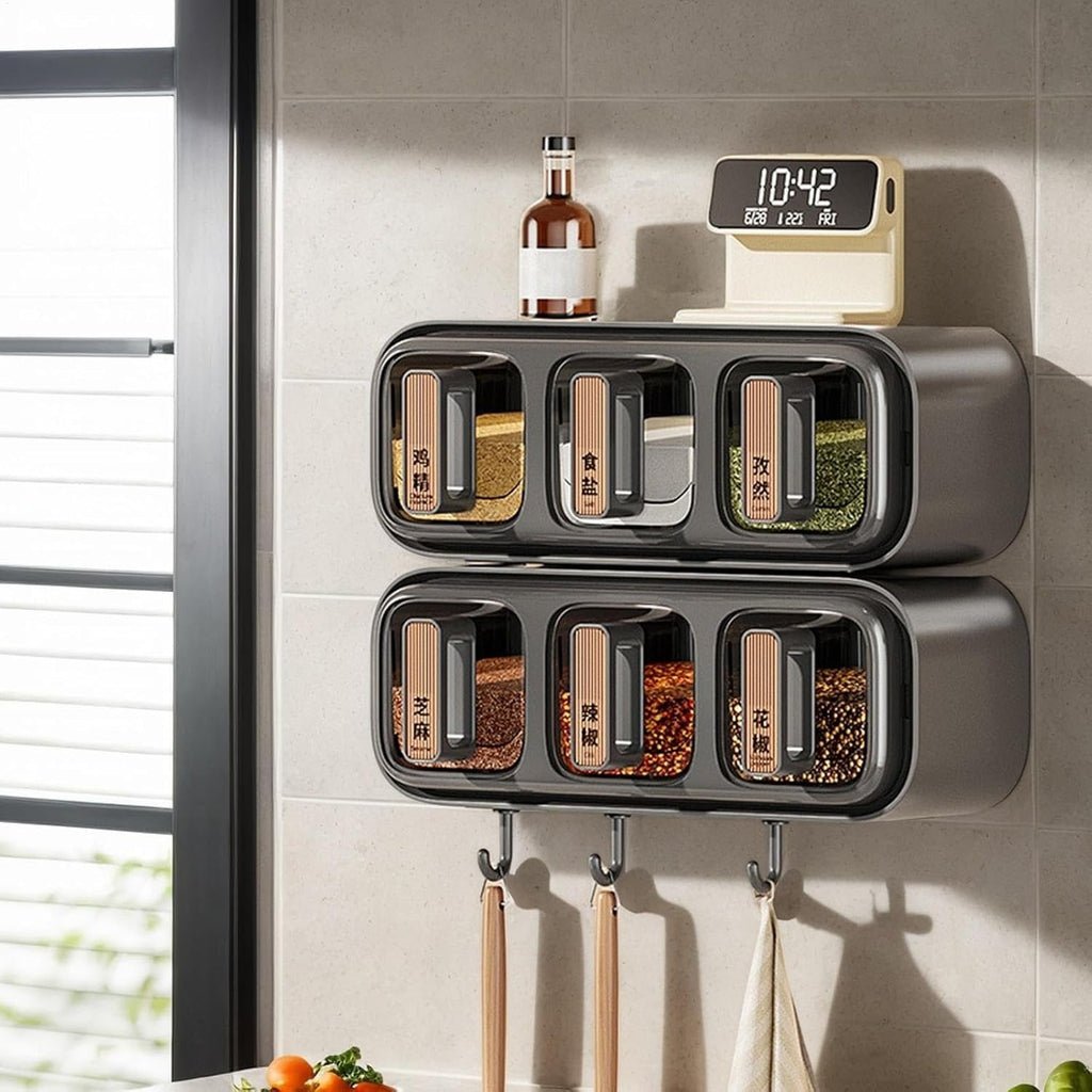 Wall Mounted Seasoning Box Condiment Containers Space Saving Storage Durable Transparent Kitchen Organizer