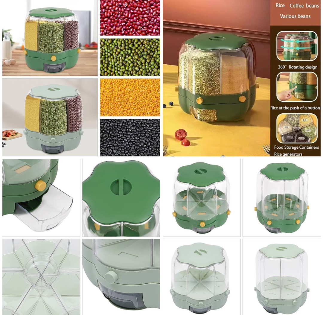 Food Storage Container Rotatable Rice Barrels Sealed Cereal Dispenser Rice Tank Grain Box Kitchen Storage Organization