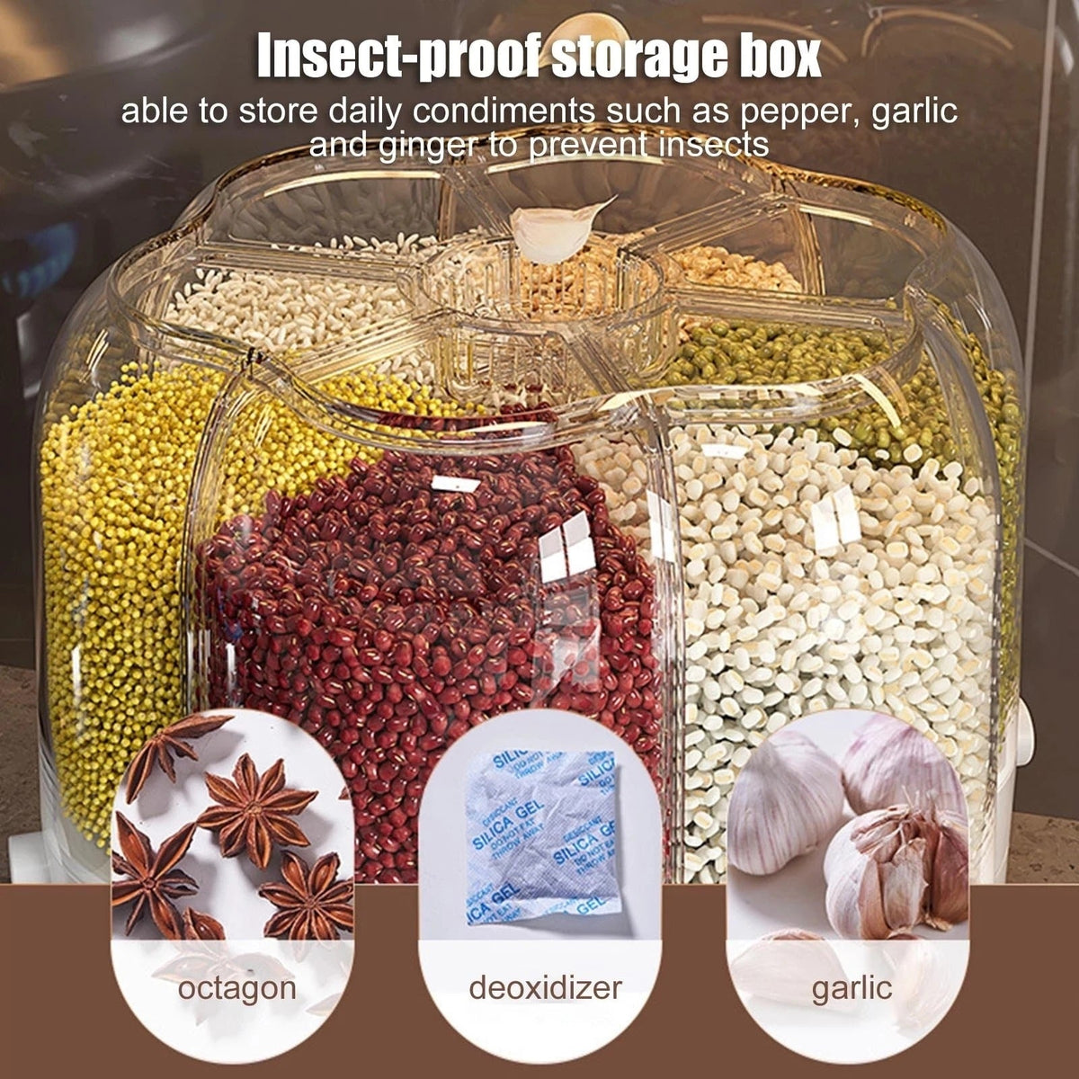 Food Storage Container Rotatable Rice Barrels Sealed Cereal Dispenser Rice Tank Grain Box Kitchen Storage Organization