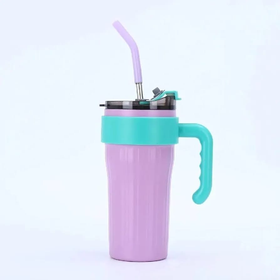 40oz Thermos Travel Mug with Handle, Leakproof Lid & Stainless Steel Straw – Double Wall Insulated Hot & Cold Tumble