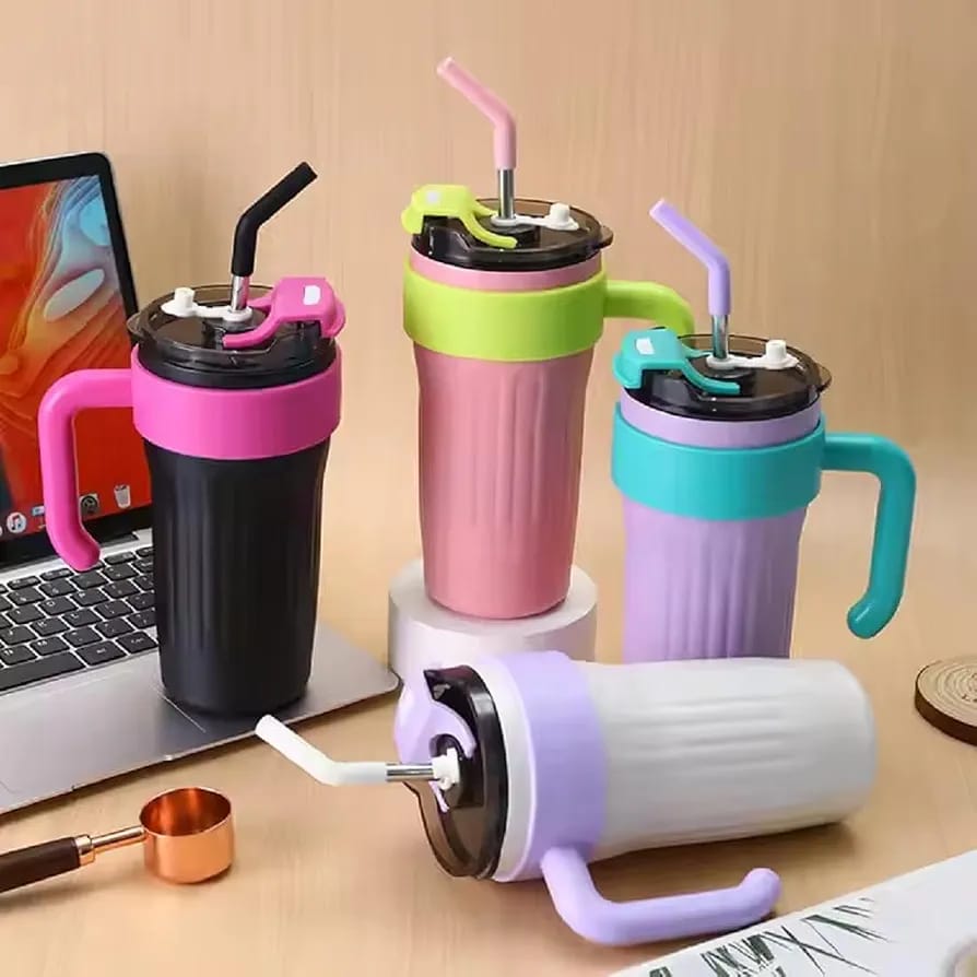 40oz Thermos Travel Mug with Handle, Leakproof Lid & Stainless Steel Straw – Double Wall Insulated Hot & Cold Tumble