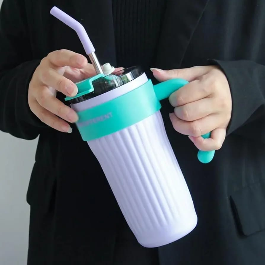40oz Thermos Travel Mug with Handle, Leakproof Lid & Stainless Steel Straw – Double Wall Insulated Hot & Cold Tumble