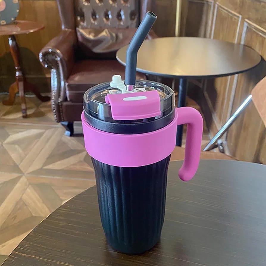40oz Thermos Travel Mug with Handle, Leakproof Lid & Stainless Steel Straw – Double Wall Insulated Hot & Cold Tumble