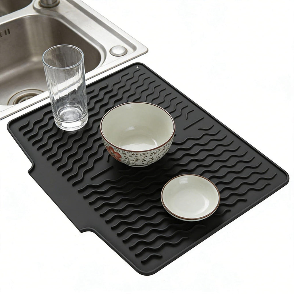 Premium Silicone Sink Drying Mat With Drain Spout - Kitchen Accessory Designed For Dish Drying