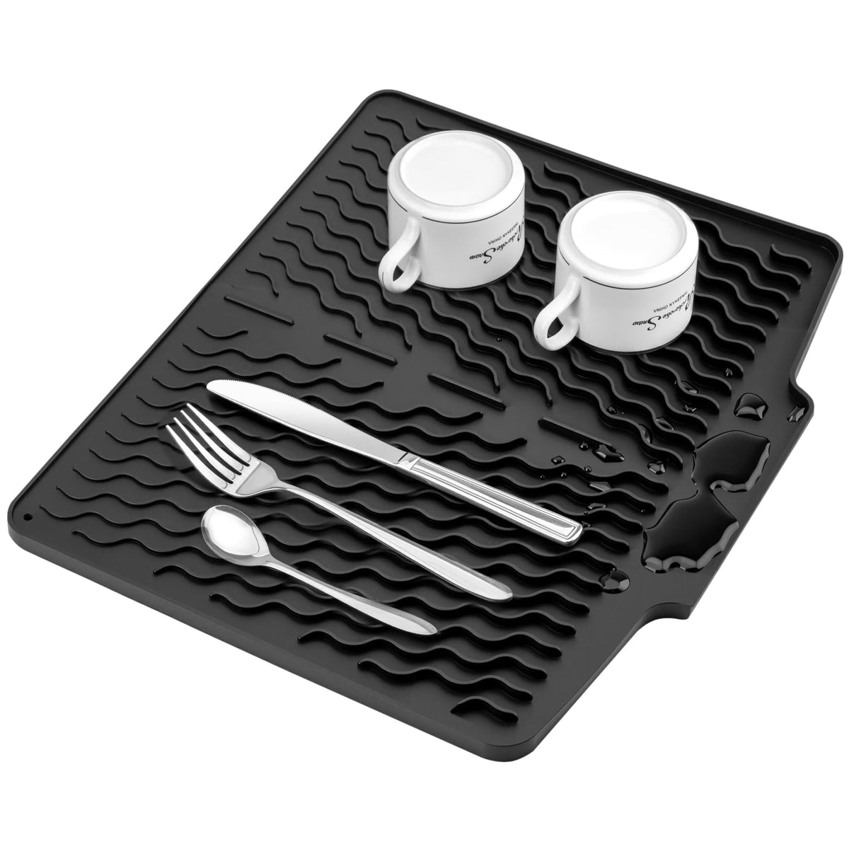 Premium Silicone Sink Drying Mat With Drain Spout - Kitchen Accessory Designed For Dish Drying