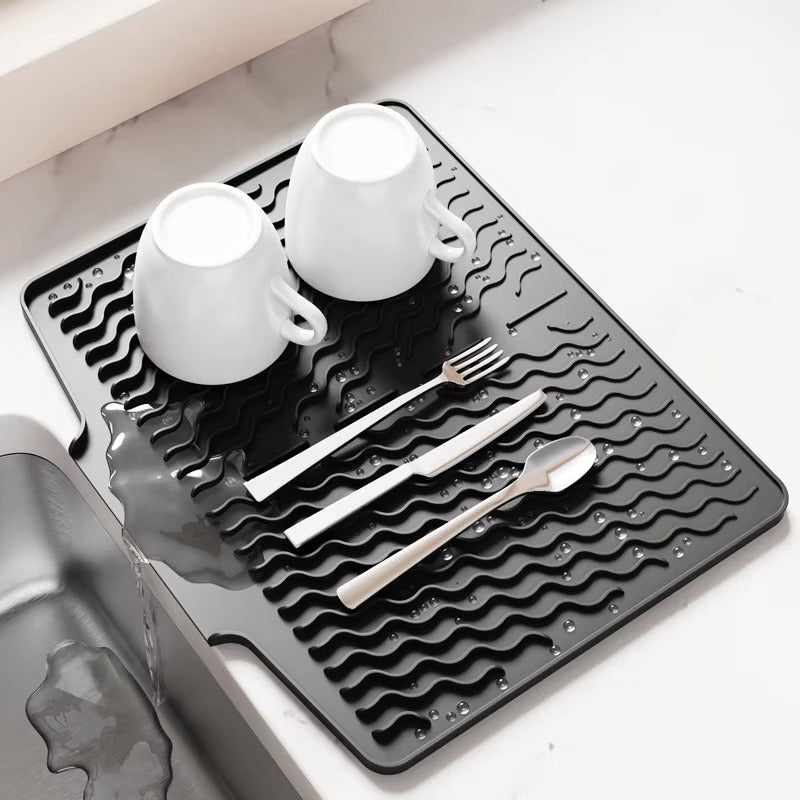 Premium Silicone Sink Drying Mat With Drain Spout - Kitchen Accessory Designed For Dish Drying